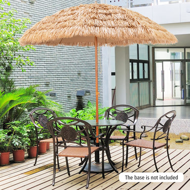 8 FT Thatched Tiki Umbrella Hawaiian Style Outdoor Hula Umbrella w/8 Metal Ribs