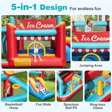 5-in-1 Ice Cream Jumping Castle Inflatable Bounce House with Slide without Blower
