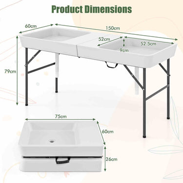 1.5M Folding Ice Cooler Table Outdoor Chilling Table with Double Sinks