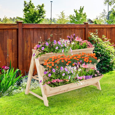 3-Tiers Raised Garden Bed, Planter Raised Box W/Side Hooks & Storage Shelf