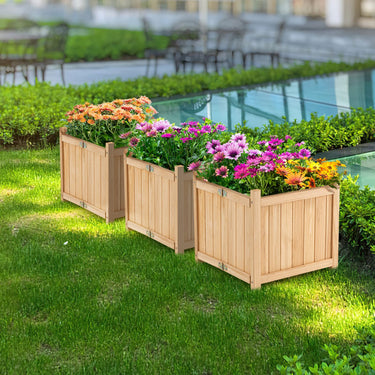 Fir Wood Raised Garden Bed, Outdoor Elevated Planter w/Drainage Hole - PatiojoyAU