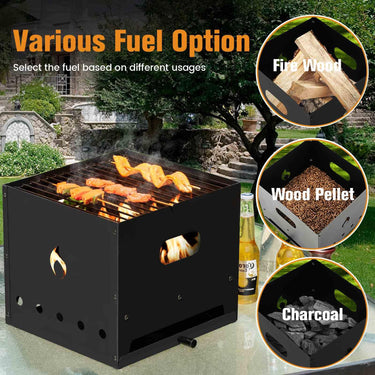 4-in-1 Multipurpose Outdoor Pizza Oven 2-Layer Detachable Grill Oven & Fire Pit w/Pizza Stone