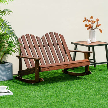 2 Person Adirondack Rocking Chair, Outdoor Rocking Bench with Slatted seat, Smooth Rocking Feet