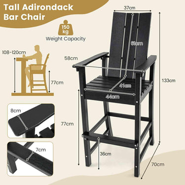 Outdoor Tall Adirondack Chair Bar Stool with Backrest and Footrest