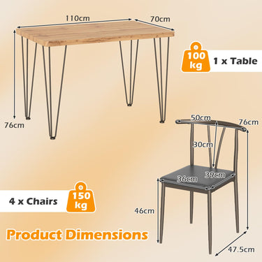 5-Piece Dining Table Set Industrial Rectangular Kitchen Table and Armless Chairs