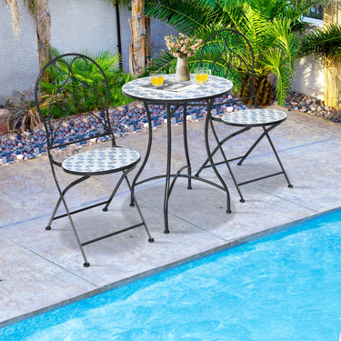 3PCS Outdoor Floral Bistro Set W/Mosaic Flower Patterns