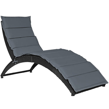 Foldable Patio Rattan Wicker Lounge Chair, Outdoor Reclining Sun Lounger Chair, Portable Rattan Chaise Chair with Cushion - PatiojoyAU