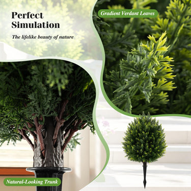 61 cm Artificial Cypress Topiary Ball Tree Set, 2 Pack Faux Cedar Bushes with Ground Spike