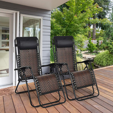 Rattan Zero Gravity Lounge Chair, Outdoor Folding Lounge Chair w/Removable Head Pillow