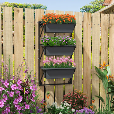 Hanging Vertical Planter, Self-Watering Wall-Mounted Adjustable Railing Planter with 3 Planter Boxes - PatiojoyAU