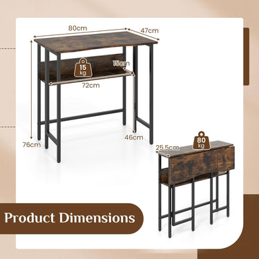 Small Folding Desk with Storage Shelf and Drop Leaf for Home Office
