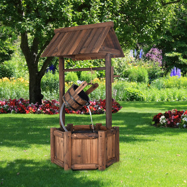 Garden Rustic Wishing Well Water Fountain Wooden Electric Backyard Pump Outdoor - PatiojoyAU