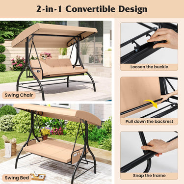 3-Seat Patio Swing with Canopy and Removable Cushions