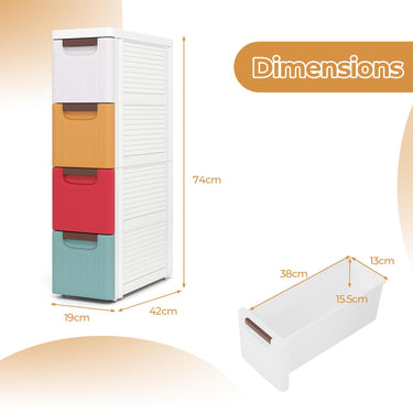 Narrow Storage Cabinet with 4-Drawer Rolling Organiser