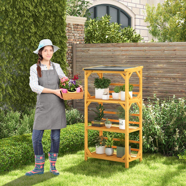 3-Tier Plant Stand, Outdoor Storage Shelf, Wooden Storage Rack with Weatherproof Asphalt Roof - PatiojoyAU