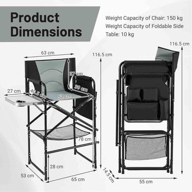 116.5 CM Tall Directors Chair with Foldable Side Table and Footrest