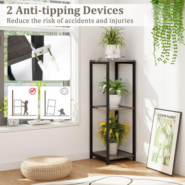 3 Tier Tall Metal Plant Stand, Corner Plant Holder with Metal Frame, Anti-tipping Device - PatiojoyAU