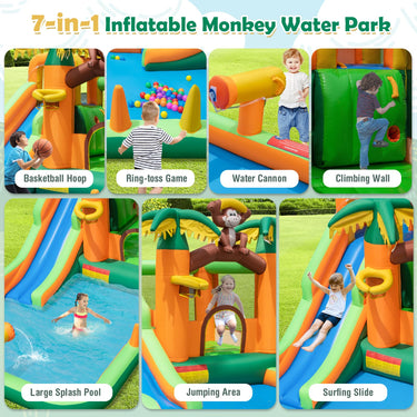 7-in-1 Bounce House Water Park w/Splash Pool, Water Cannon