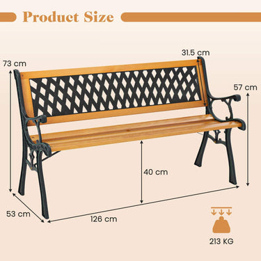 3-Person Outdoor Bench, Retro Park Bench w/Slatted Seat & Curved Armrests, Heavy Duty Cast Metal Frame - PatiojoyAU
