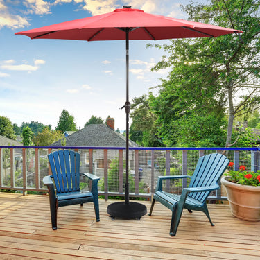 24kg Round Resin Umbrella Base, Rattan Designed Outdoor Umbrella Stand W/Lockable Wheels - PatiojoyAU