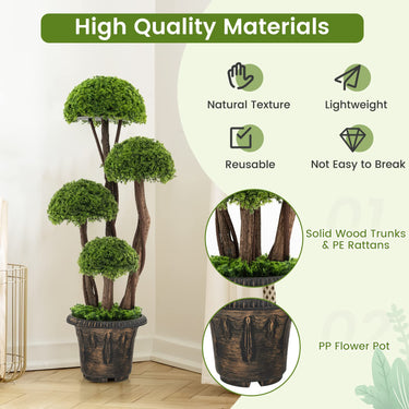 90 cm Artificial Cedar Topiary Tree with Rattan Trunk Cement Filled Pot