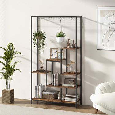 6-tier Tall Plant Stand, 180 CM Metal Indoor Plant Shelf w/ 10 Hanging Hooks & Wire Shelf for Multiple Plants - PatiojoyAU