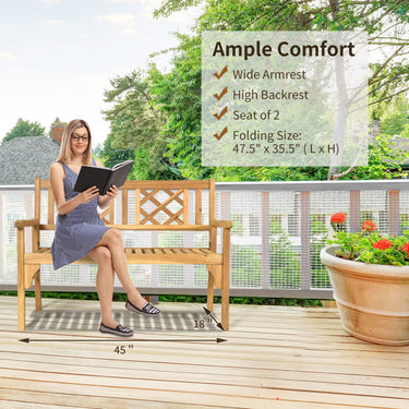 Foldable Garden Acacia Wood Bench, Solid Wood Patio Bench w/Galvernized Hardware - PatiojoyAU
