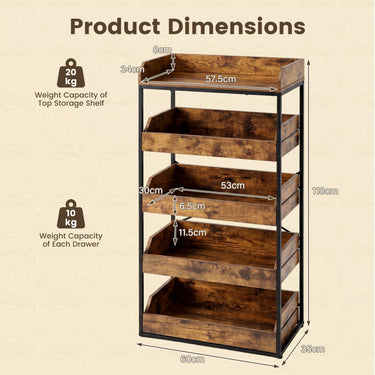 5-Tier Food Storage Rack with Pull-out Drawers and Anti-Tipping Kit for Kitchen
