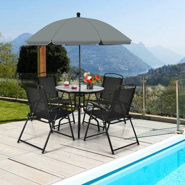 6 PCS Patio Dining Set Folding Chairs Glass Table Tilt Umbrella Garden - PatiojoyAU