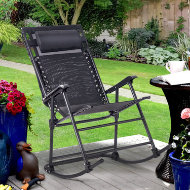 Rocking Lounge Chair with Shade Canopy, Folding Rocker Chair, Adjustable Lounge Chair