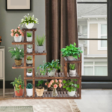 7 Tier Flower Stand, Wood Plant Shelf, Multi-Level Flower Shelf, Hold up to 10kg