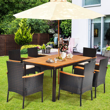 7 Piece Patio Dining Set with 6 Stacking Chairs and 1.5m Wood Table