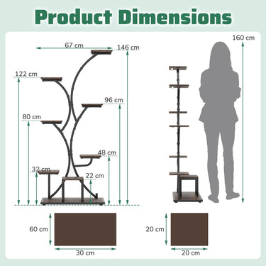 Indoor Plant Stand with Grow Lights, 146CM Tall 8-Tier Corner Metal Plant Shelf