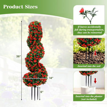 Artificial Spiral Topiary Trees Set of 2, 3FT Outdoor Faux Plants