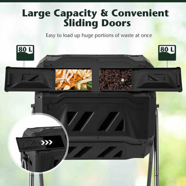 160 L Portable Garden Compost Bin W/Dual Chamber