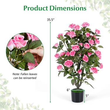 Artificial Rose Tree, 35.5" Faux Rose Flower Tree with 32 Blooming Flowers