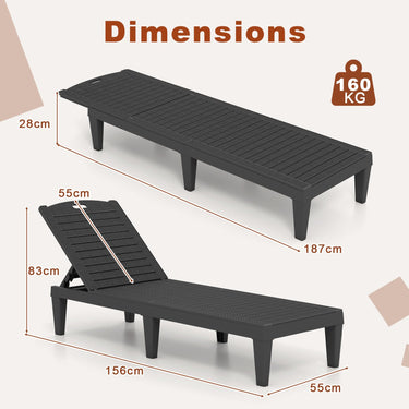 Chaise Lounge Chairs Set of 2, Outdoor PP Lounge Chairs