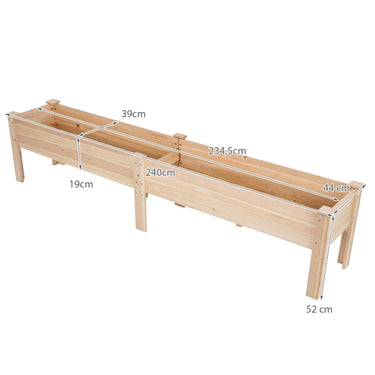 240 x 44 CM Fir Wood Raised Garden Bed with Legs, Drainage Holes for Vegetables Flowers Herbs