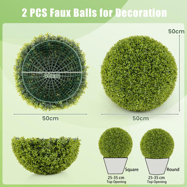 2PCS 50cm Artificial Plant Boxwood Topiary Ball, Indoor Outdoor Faux Plant Decorative Balls