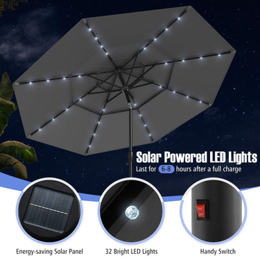 3m Solar Patio Umbrella w/ 32 LED Lights 3-Tier Vented Top