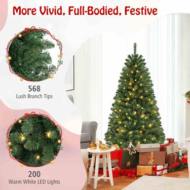 1.8/2.1/2.4M Christmas Tree with 568/830/1182 PVC Branch Tips and 200/250/400 Warm White LED Lights
