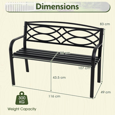 116 cm Heavy-Duty Metal Patio Garden Bench with Backrest for 2 People