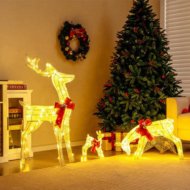 3 Pieces Lighted Reindeer Family Set with 230 LED Lights for Patio/Garden/Party