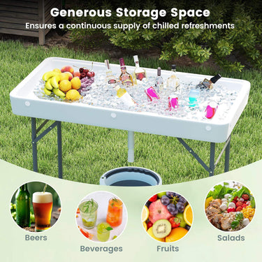 Portable Outdoor Cooler Table with Drain and Removable Matching Skirt