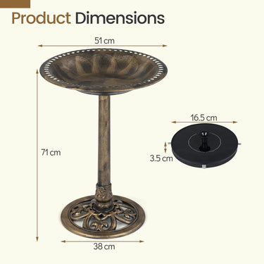 71cm Bird Bath with Solar Powered Fountain with 6 Nozzles and 3 Ground Stakes for Garden