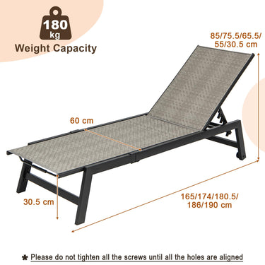 Patio Galvanized Steel Chaise Lounge with Wheels, 180 KG Max Load Outdoor PE Rattan Recliner Chair - PatiojoyAU