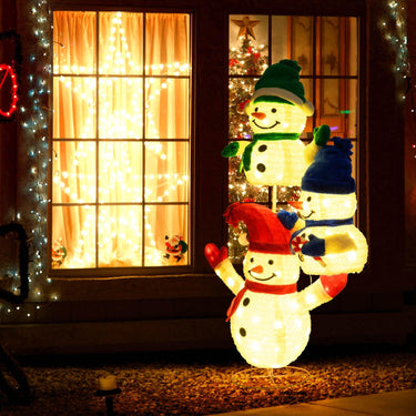 150cm Stacked Snowman Lighted Christmas Decoration, 3D Light-up Snowman with 110 LED Lights