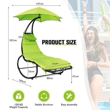 Hammock Lounger Chair with Shade Canopy, Outdoor Rocking Chair Powder-Coated Steel & Waterproof Fabric - PatiojoyAU