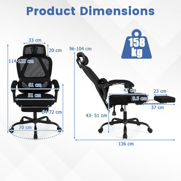 Ergonomic Office Chair High Back Mesh Desk Chair with Retractable Footrest