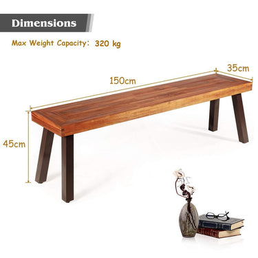 Patio Dining Wood Bench with Rustic Steel Legs